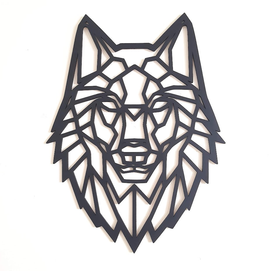 Quadro Lupo Geometrico in Legno Nero - Arte da Parete 38cm