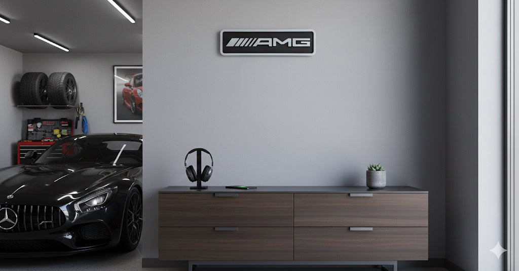 Targa emblema amg mercedes legno